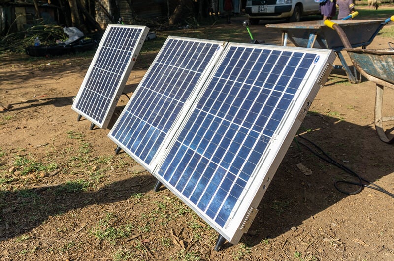 Solar panels set up to power a submersible pump